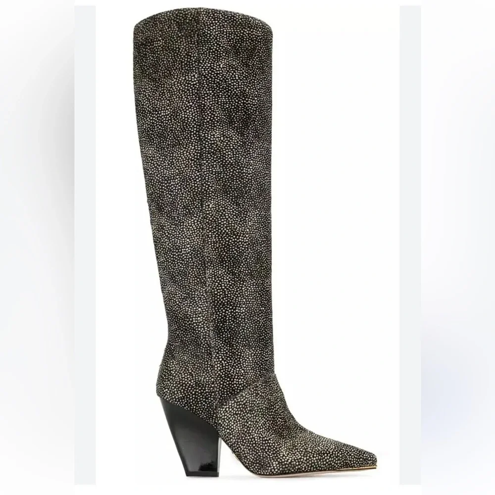 Tory Burch $628 Lila Calf Hair Knee High Heeled Boots Made in Brazil size 6
